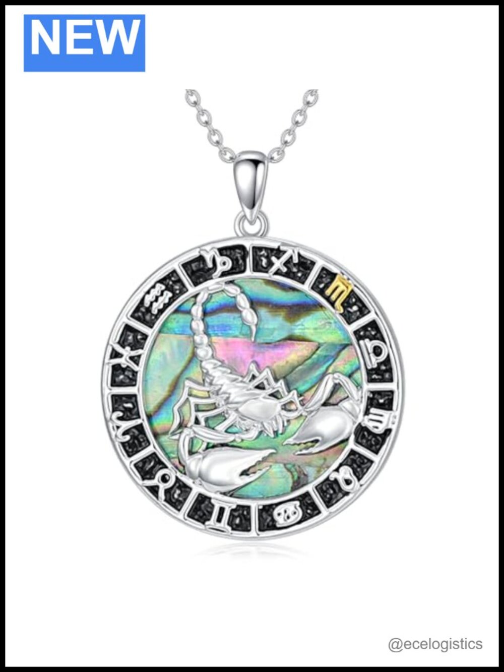 Scorpio zodiac pendant necklace copper abalone shell 18" chain